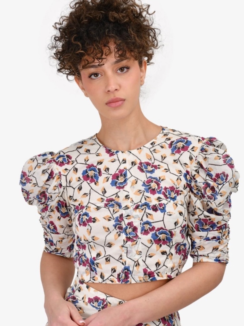 Isabel Marant Étoile floral puff sleeve corset blouse open tie back size 40